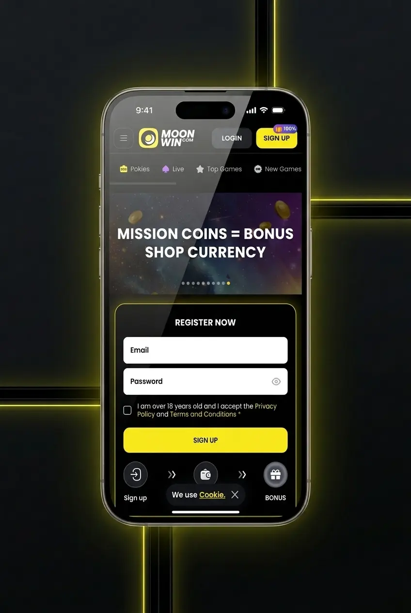 Moonwin iOS app installation steps on iPhone showing download, install prompt, trust settings and home screen launch