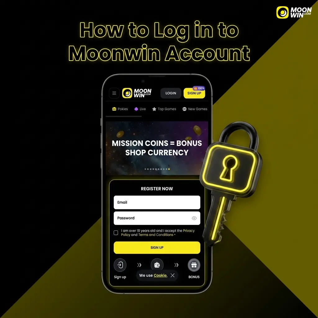 Moonwin account login page showing email and password fields with the Sign In button on the casino platform