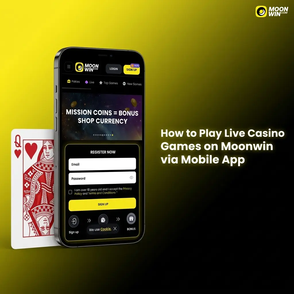 Moonwin mobile app live casino interface showing live dealer tables on iOS and Android with touch betting controls
