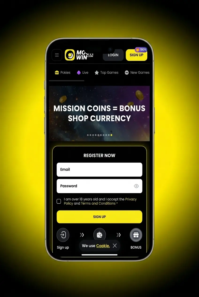 Moonwin slot lobby login screen showing steps to play real-money slot games on desktop or mobile app