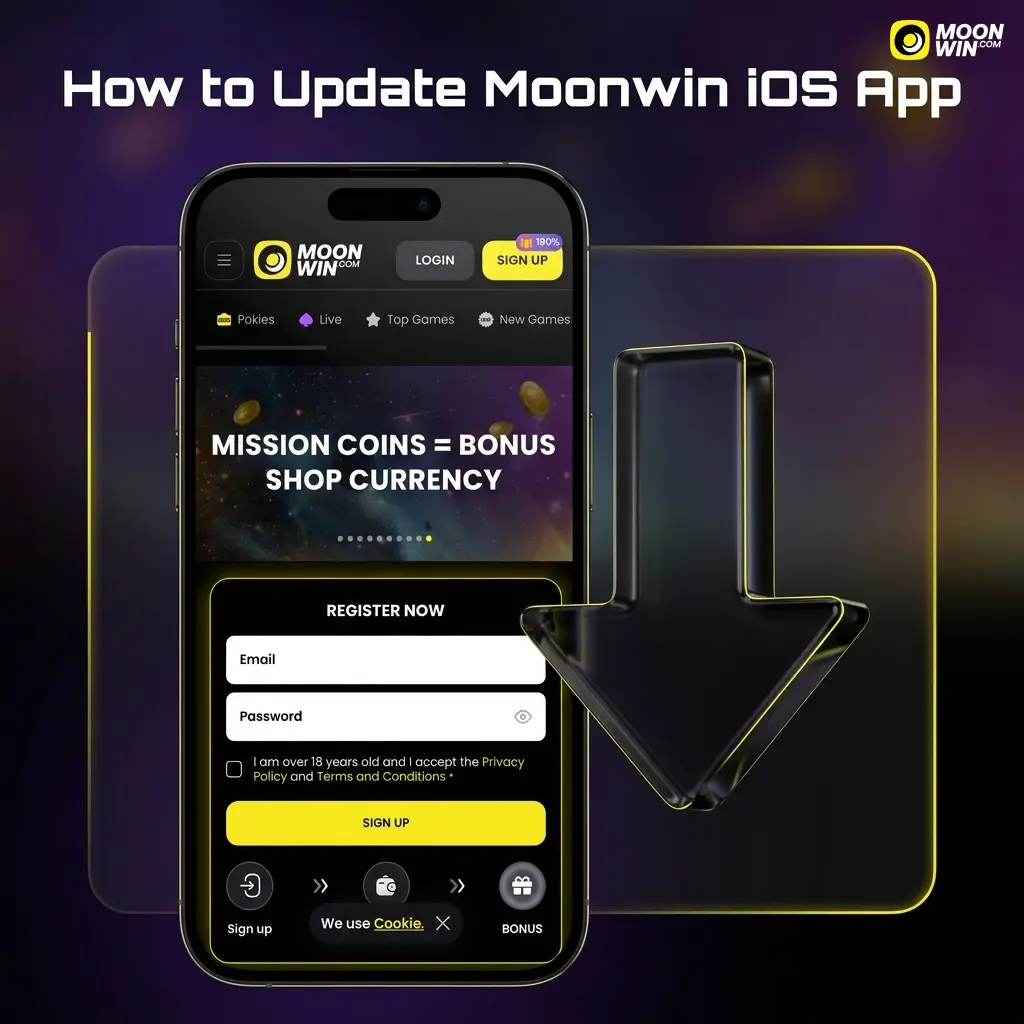 Step-by-step guide showing how to update the Moonwin iOS app on iPhone or iPad with download and install instructions