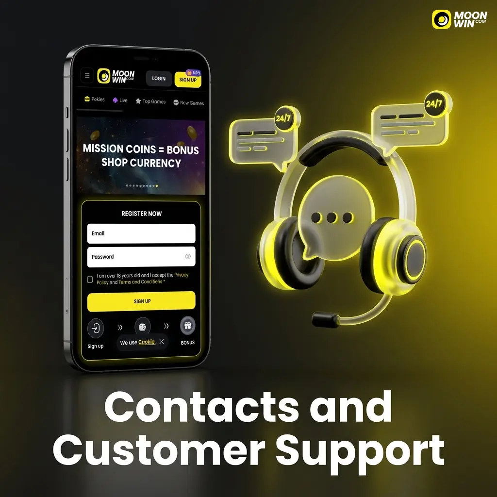 Moonwin 24/7 customer support live chat and email contact options for Australian users