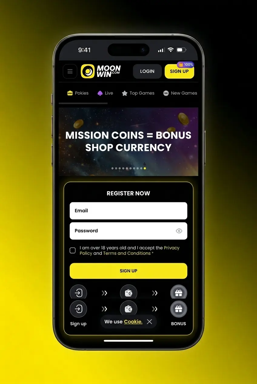 Moonwin sign up registration form steps showing account creation process for Australian players in under two minutes