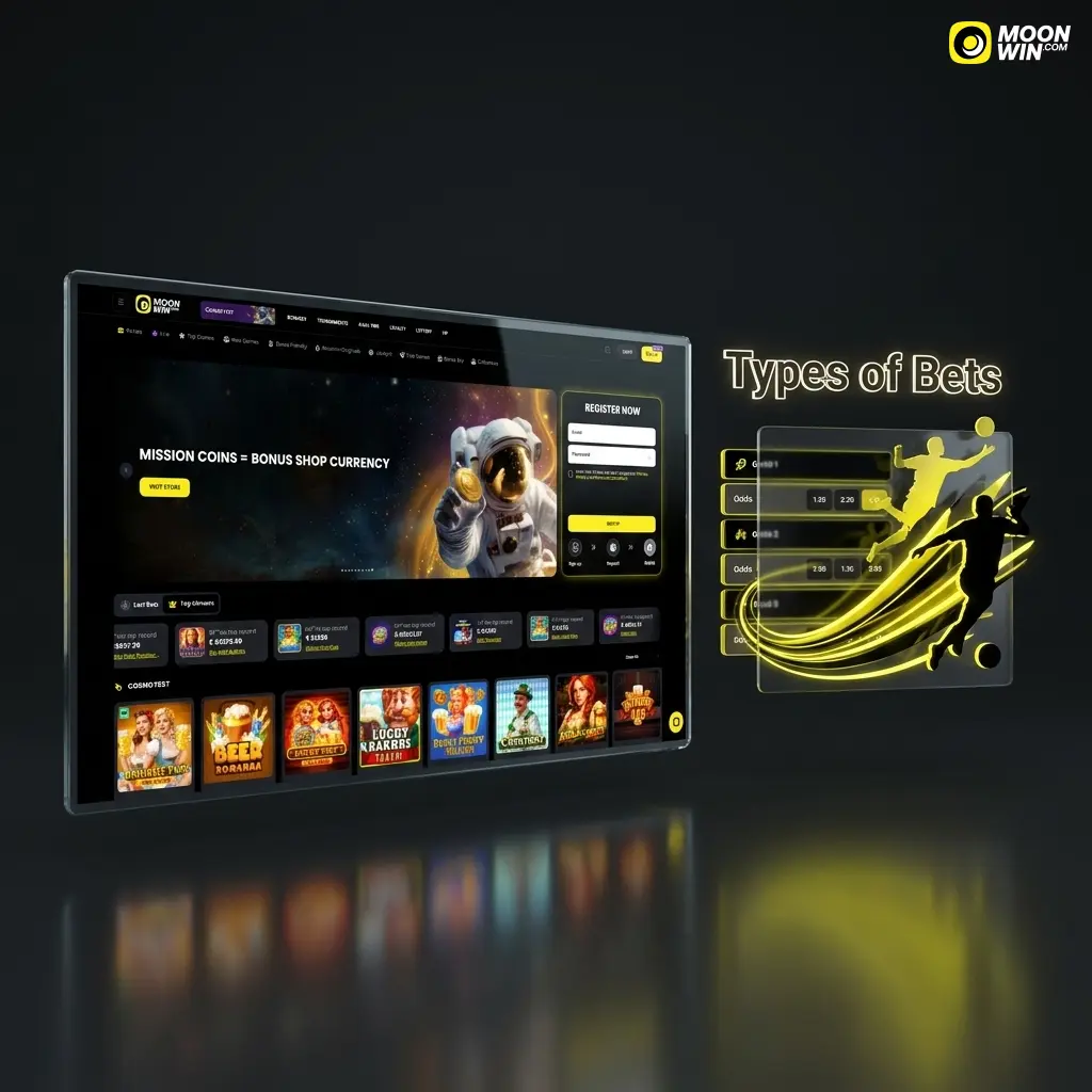 Moonwin betting types including singles, multis, system bets, handicaps, over/under, and head-to-head wagers for Australians