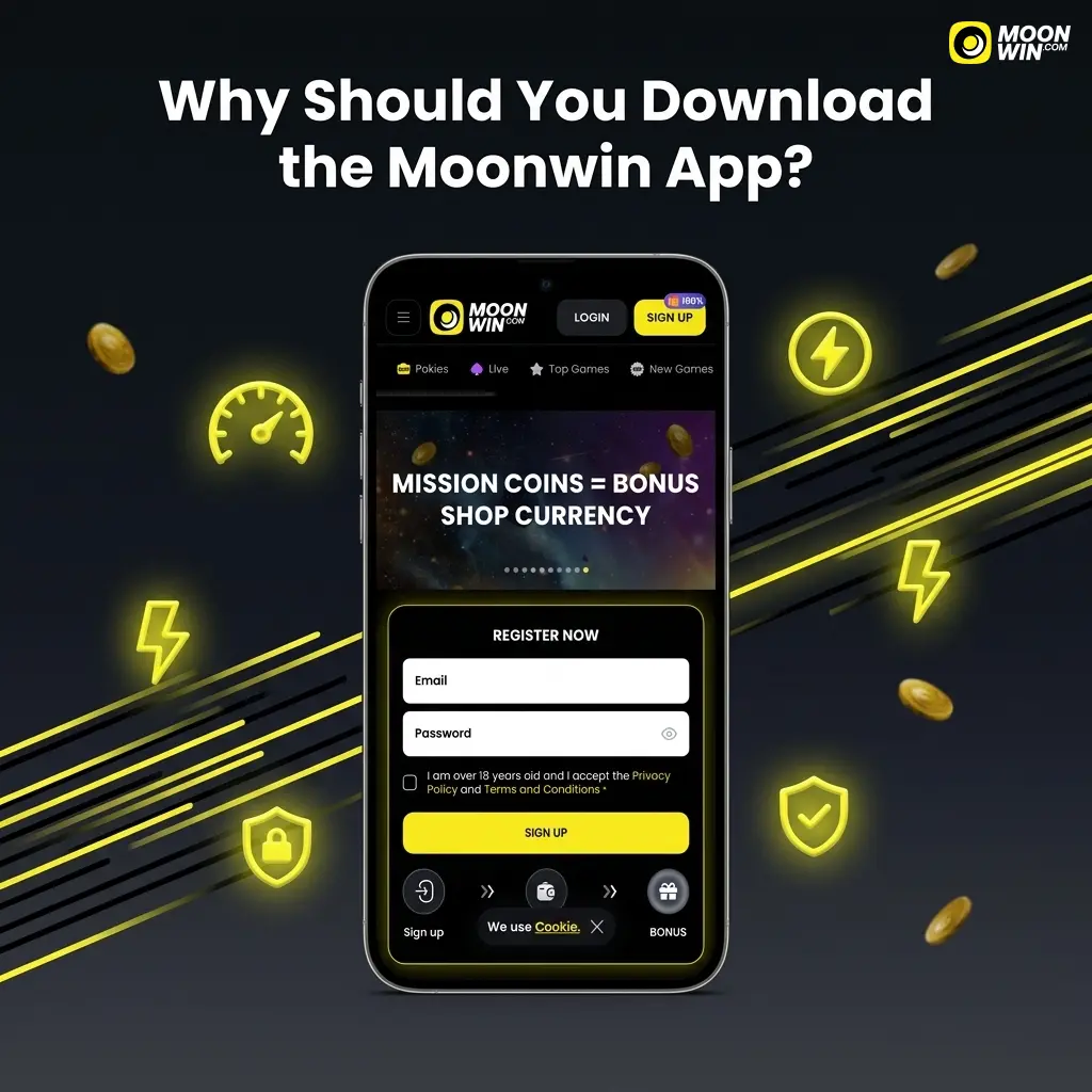 Moonwin mobile app on Android and iOS showing sports betting and live casino features for Australian players
